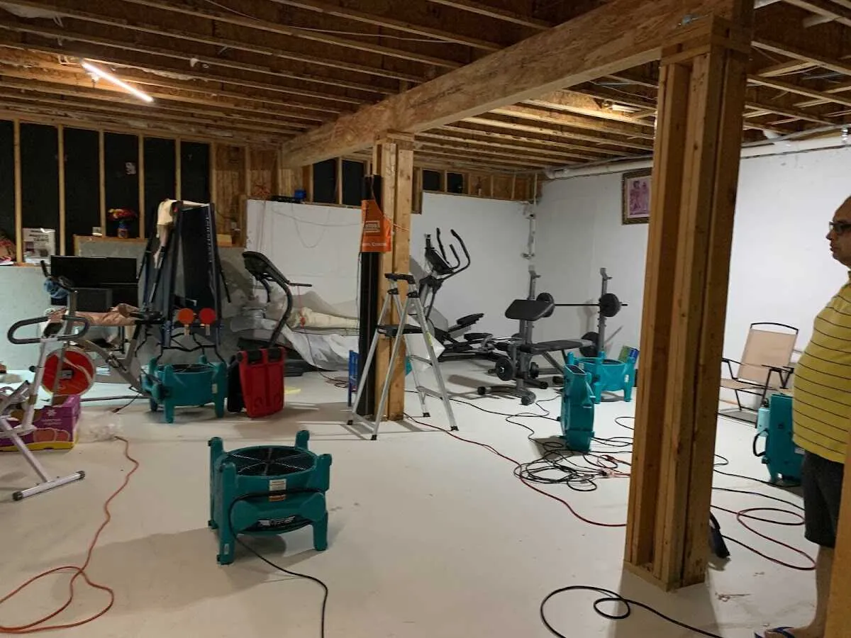 Basement drying equipment setup for Contents Cleaning & Restoration in Conneaut