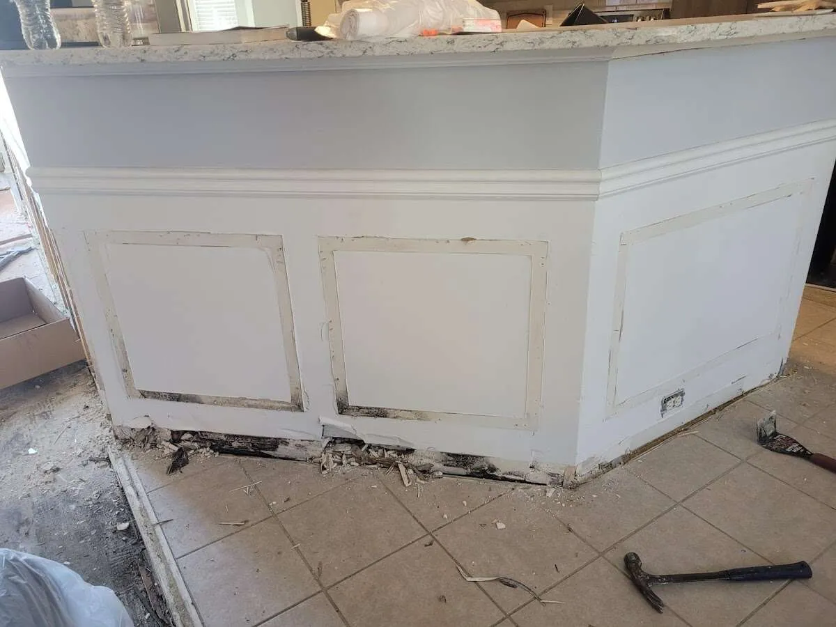 Water damage and mold on kitchen during Sewage Cleanup & Sanitation in Conneaut